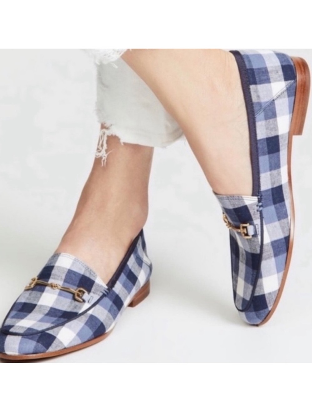 Sam Edelman Lorraine Navy Gingham Checkered Bit Loafers Size 8